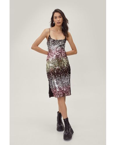 Nasty Gal Sequin Square Neck Midi Dress - Natural