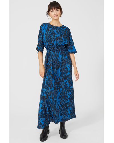 PRINCIPLES Printed Shirred Waist Midi Dress - Blue