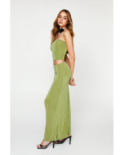 Nasty Gal Slinky Tube Top And Maxi Skirt Two Piece Set - Green