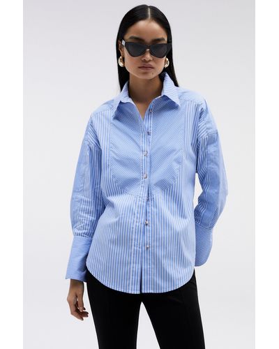 Karen Millen Cotton Stripe Oversized Woven Shirt - Blue