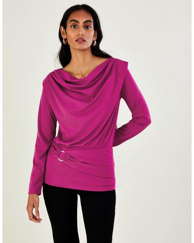 Monsoon Belted Ring Detail Jersey Top - Pink