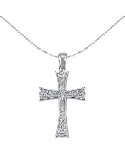 Jewelco London Sterling Silver Carved Armeanian Cross Pendant Necklace 36mm 18'' - Apx021 - White