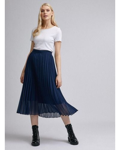Dorothy Perkins Navy Pleated Midi Skirt - Blue