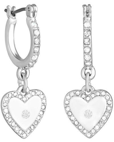 Lipsy Silver Crystal Heart Charm Hoop Earrings - White
