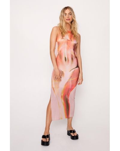 Nasty Gal Body Print Sleeveless Midi Dress - Orange