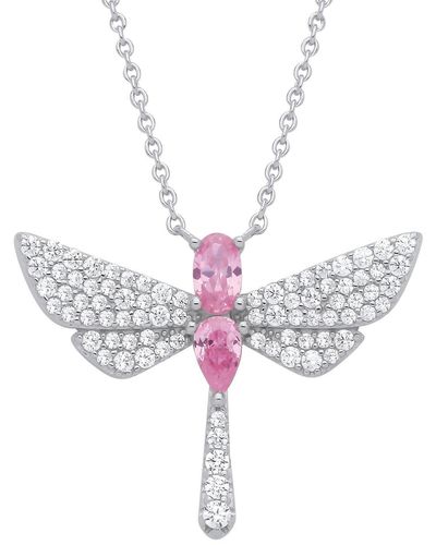 Jewelco London Silver Cz & Pink Cz Dragonfly Necklace - Gvk477
