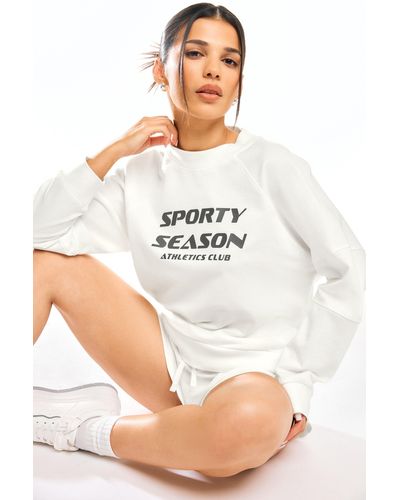 PixieGirl Petite 'sporty Season' Slogan Cropped Sweatshirt - White