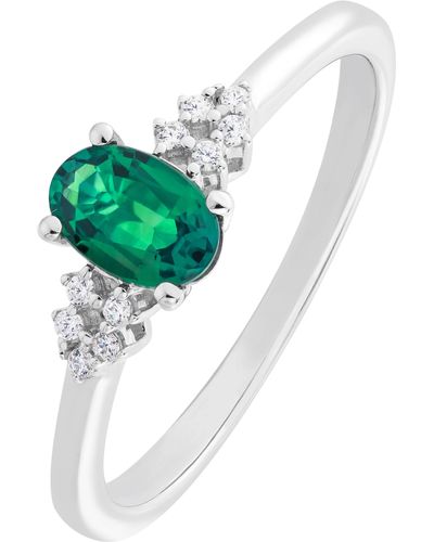 The Fine Collective 9ct White Gold Created Emerald And Diamond Ring - Green