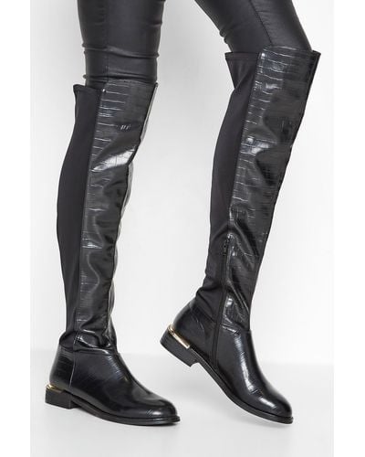 Long Tall Sally Knee High 50/50 Faux Leather Croc Boots - Black