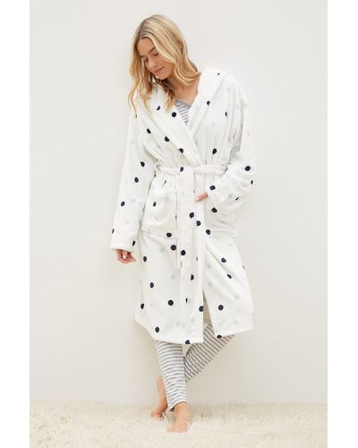 Dorothy Perkins Blue And White Spot Hooded Robe