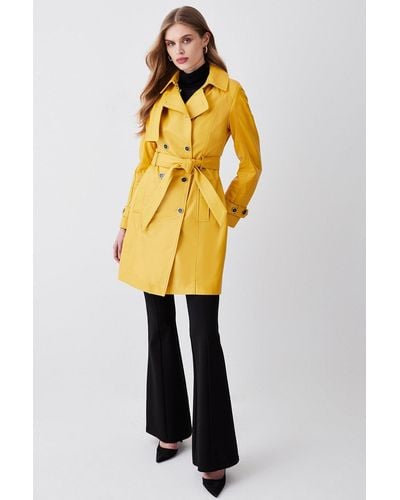 Karen Millen Leather Short Trench Coat - Yellow