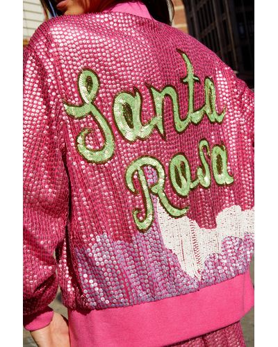 Nasty Gal Santa Rosa Sequin Embellished Bomber Jacket - Pink