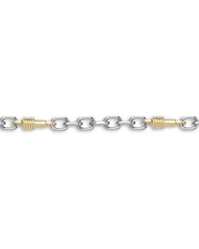 Jewelco London 9ct 2-colour Gold Spindle Screw Oval 7mm Belcher Bracelet 7.5inch - Jbb367 - White
