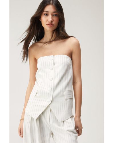 Nasty Gal Pinstripe Tailored Bustier Bandeau Top - White