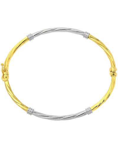 Jewelco London 9ct White & Yellow Gold Collar Tube Twist Bangle Bracelet 2.5mm - Metallic