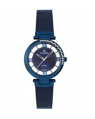 EverSwiss Crystaline Stainless Steel Fashion Analogue Quartz Watch - 2812-luu - Blue