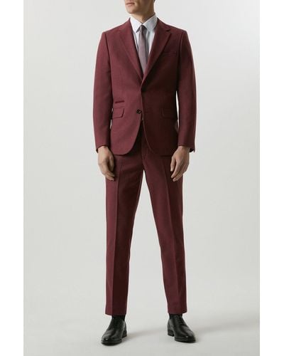 Burton Slim Fit Burgundy Tweed Suit Jacket - Red