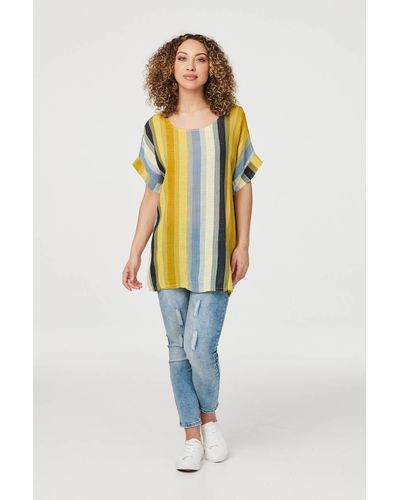 Izabel London Striped Short Sleeve Oversized Top - Blue