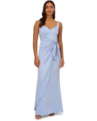 Adrianna Papell Satin Crepe Tie Waist Gown - Blue