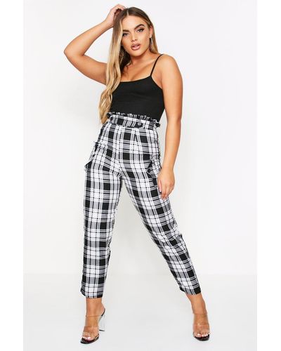 MissPap High Waisted Button Detail Checked Trousers - Multicolour
