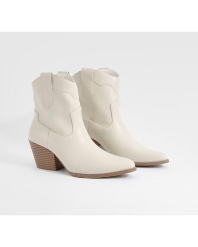 Boohoo Tab Detail Low Ankle Cowboy Western Boots - White