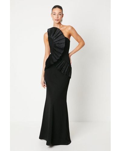 Coast Pleated Front One Shoulder Gown - Black