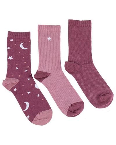 Totes 3 Pack Of Texture Design Un-treaded Ankle Socks - Pink