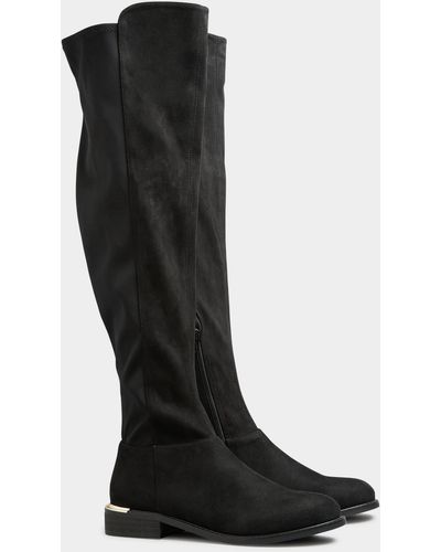 Long Tall Sally Suede Over The Knee Stretch Boots - Black