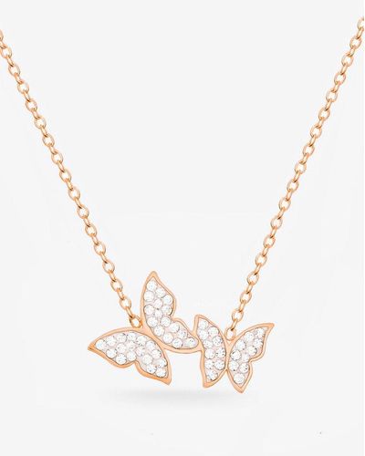 MUCHV Rose Gold Necklace With Two Butterflies - White