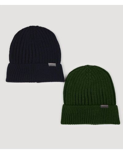 Larsson & Co Green & Navy 2 Pack Knitted Beanie Hat