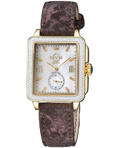 Gv2 Bari Diamond Mother Of Pearl Leather Strap Swiss Quartz Watch - White