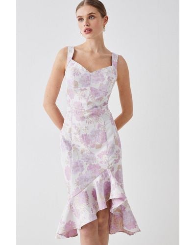 Coast Jacquard Pencil Dress With Wrap Frill Hem - Purple