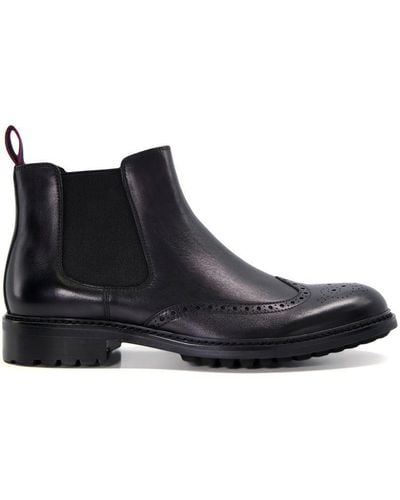 Dune 'check' Leather Chelsea Boots - Black