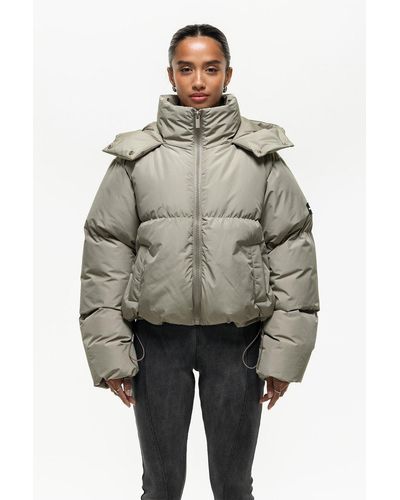 Good For Nothing Cropped Hooded Puffer Jacket - Grey