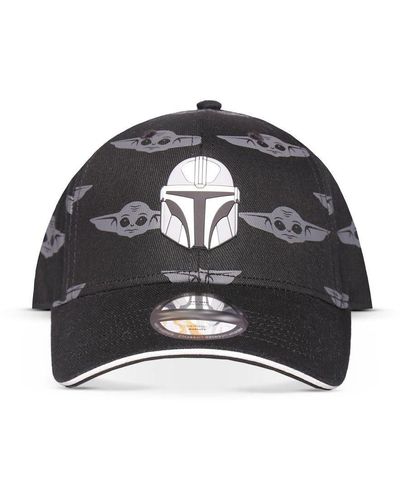 Star Wars The Mandalorian Helmet Patch With Grogu All-over Print Adjustable Baseball Cap, Black/grey (ba750483stw)