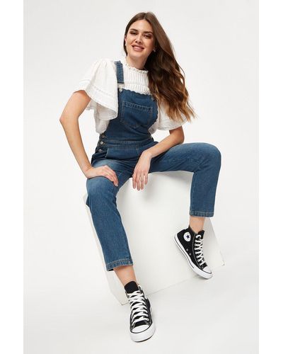 Dorothy Perkins Tall Midwash Scallop Edge Dungarees - Blue