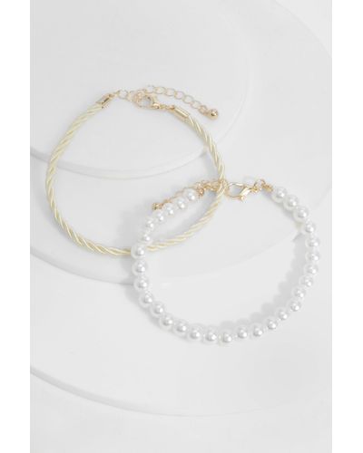 Boohoo Pearl And Rope Bracelet - Metallic