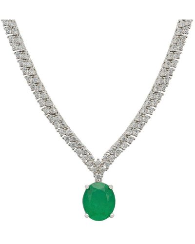 LÁTELITA London Garbo Oval Gemstone Tennis Necklace Emerald Silver - Green