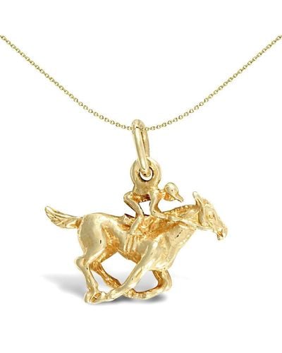 Jewelco London Solid 9ct Yellow Gold Horse And Jockey Charm Pendant - Jpd398 - Metallic