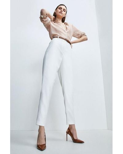 Karen Millen Relaxed Tailored Belted Slim Leg Trouser - White