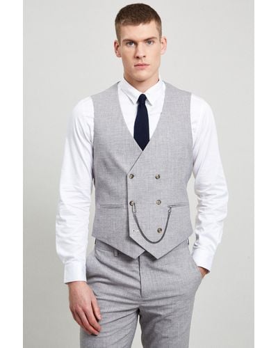 Burton Light Grey Black Stripe Slim Fit Waistcoat