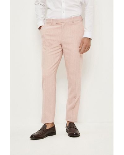 Burton Slim Fit Pink Herringbone Tweed Suit Trousers