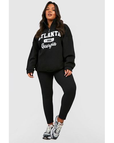 Boohoo Plus Atlanta Varsity Half Zip Sweatshirt - Black