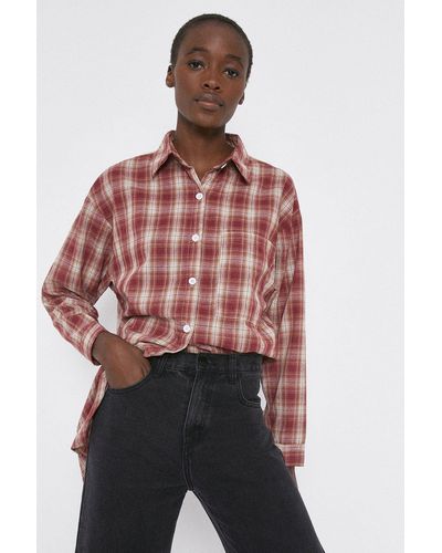 Warehouse Oversized Check Shirt - Red