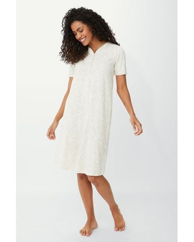 DEBENHAMS Ditsy Long Sleeve Nightdress With Buttons - White