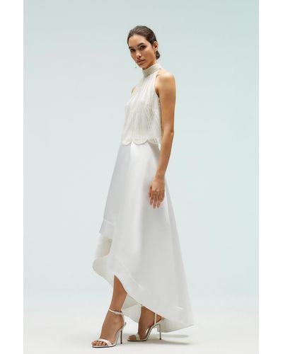 Coast High Low Structured Twill Midi Skirt - White