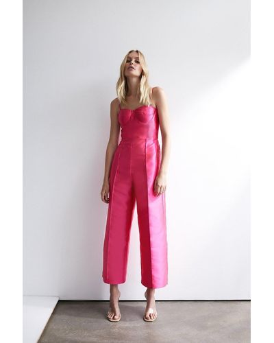 Warehouse Satin Twill Corset Jumpsuit - Pink