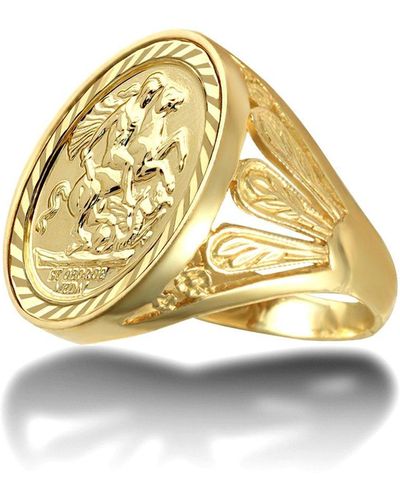 Jewelco London 9ct Gold Welsh Feather St George Ring (full Sov Size) - Jrn174-f - Metallic