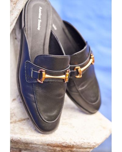 ANOTHER SUNDAY Slip On Loafer With Gold Buckle Detail In Black - Blue