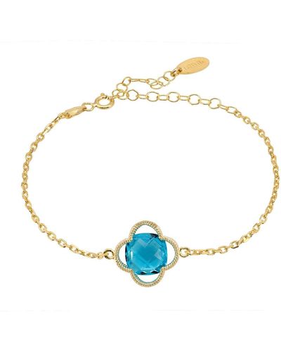 LÁTELITA London Open Clover Flower Gemstone Bracelet Gold Blue Topaz - White